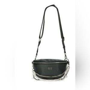 Black Crossbody Belt Bag with Silver Chain Detail